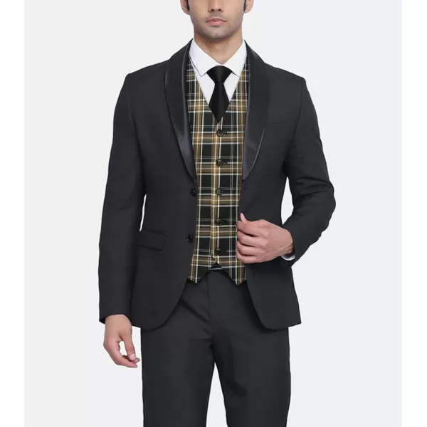 HISDERN Men's Suit Vest Business Formal Plaid Dress Waistcoat Slim Fit Vests for Men with 3 Pocket for Suit or Tuxedo