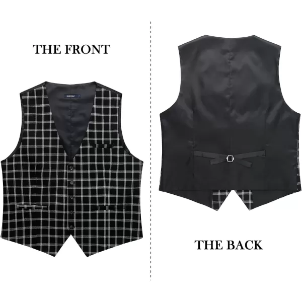 HISDERN Men's Suit Vest Business Formal Plaid Dress Waistcoat Slim Fit Vests for Men with 3 Pocket for Suit or Tuxedo