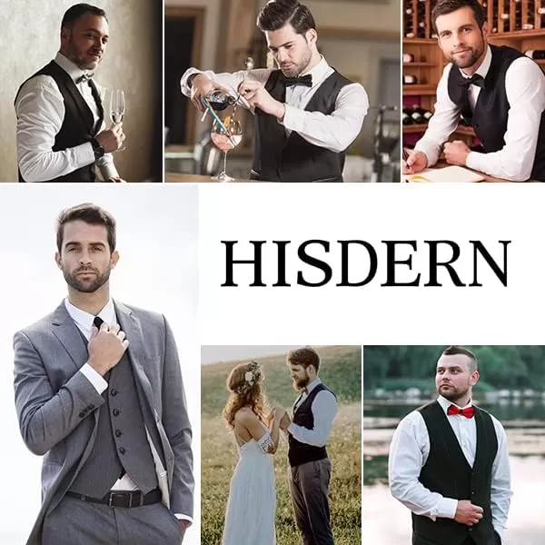 HISDERN Men's Suit Vest Business Formal Plaid Dress Waistcoat Slim Fit Vests for Men with 3 Pocket for Suit or Tuxedo