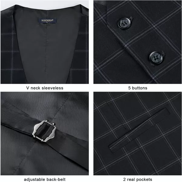 HISDERN Men's Suit Vest Business Formal Plaid Dress Waistcoat Slim Fit Vests for Men with 3 Pocket for Suit or Tuxedo
