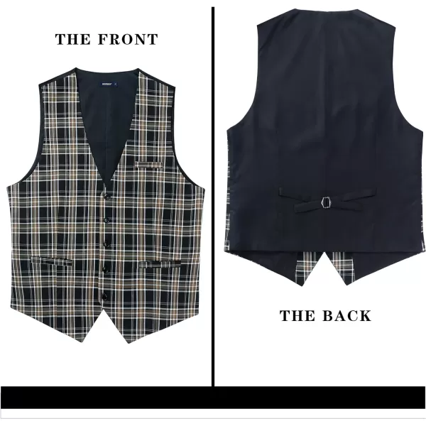 HISDERN Men's Suit Vest Business Formal Plaid Dress Waistcoat Slim Fit Vests for Men with 3 Pocket for Suit or Tuxedo