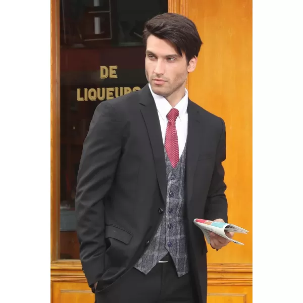 HISDERN Men's Suit Vest Business Formal Plaid Dress Waistcoat Slim Fit Vests for Men with 3 Pocket for Suit or Tuxedo
