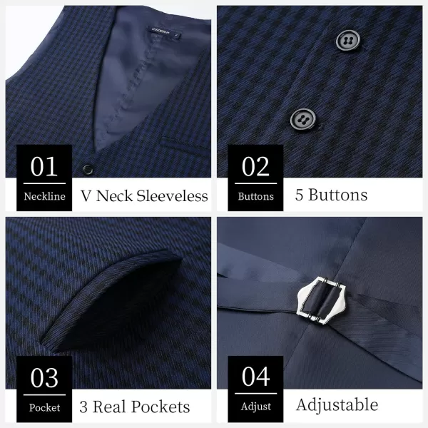 HISDERN Men's Suit Vest Business Formal Plaid Dress Waistcoat Slim Fit Vests for Men with 3 Pocket for Suit or Tuxedo