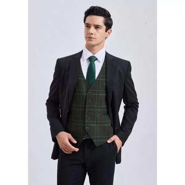 HISDERN Men's Suit Vest Business Formal Plaid Dress Waistcoat Slim Fit Vests for Men with 3 Pocket for Suit or Tuxedo