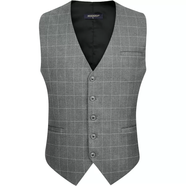 HISDERN Men's Suit Vest Business Formal Plaid Dress Waistcoat Slim Fit Vests for Men with 3 Pocket for Suit or Tuxedo