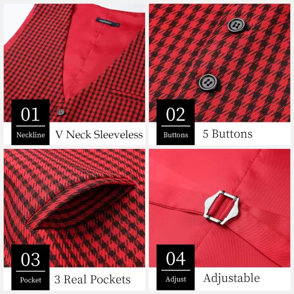 HISDERN Men's Suit Vest Business Formal Plaid Dress Waistcoat Slim Fit Vests for Men with 3 Pocket for Suit or Tuxedo