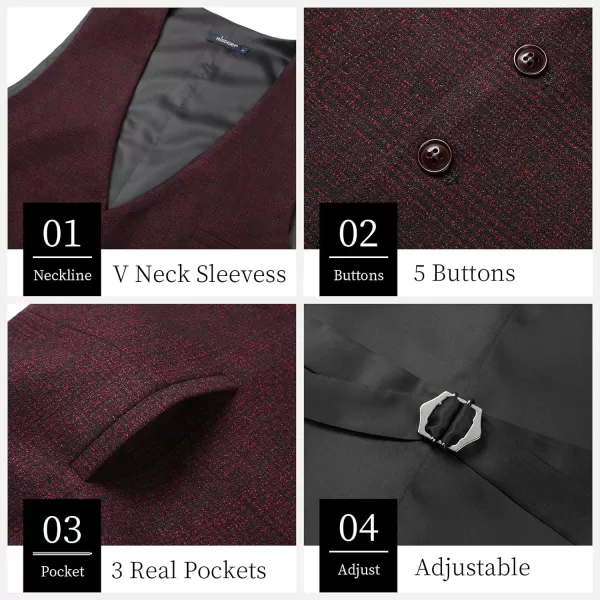 HISDERN Men's Suit Vest Business Formal Plaid Dress Waistcoat Slim Fit Vests for Men with 3 Pocket for Suit or Tuxedo