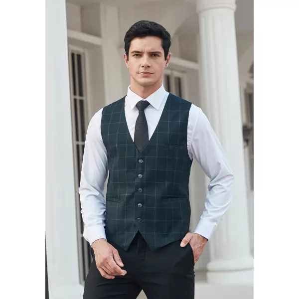 HISDERN Men's Suit Vest Business Formal Plaid Dress Waistcoat Slim Fit Vests for Men with 3 Pocket for Suit or Tuxedo