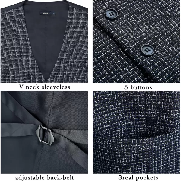 HISDERN Men's Suit Vest Business Formal Plaid Dress Waistcoat Slim Fit Vests for Men with 3 Pocket for Suit or Tuxedo