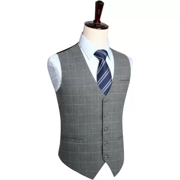 HISDERN Men's Suit Vest Business Formal Plaid Dress Waistcoat Slim Fit Vests for Men with 3 Pocket for Suit or Tuxedo