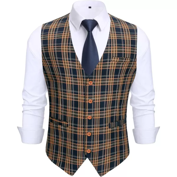 HISDERN Men's Suit Vest Business Formal Plaid Dress Waistcoat Slim Fit Vests for Men with 3 Pocket for Suit or Tuxedo