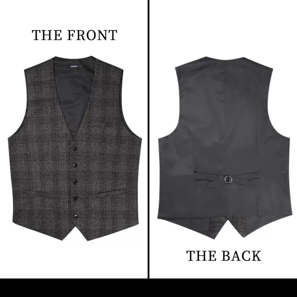 HISDERN Men's Suit Vest Business Formal Plaid Dress Waistcoat Slim Fit Vests for Men with 3 Pocket for Suit or Tuxedo