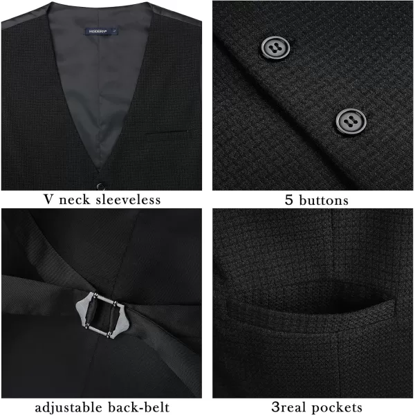 HISDERN Men's Suit Vest Business Formal Plaid Dress Waistcoat Slim Fit Vests for Men with 3 Pocket for Suit or Tuxedo