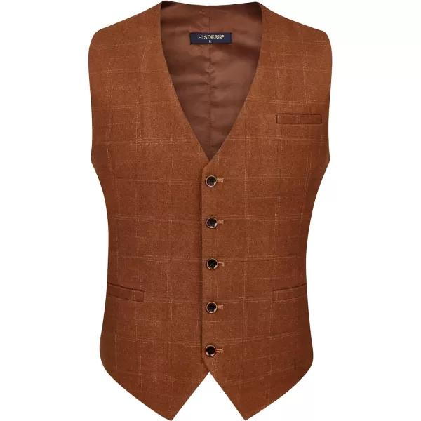 HISDERN Men's Suit Vest Business Formal Plaid Dress Waistcoat Slim Fit Vests for Men with 3 Pocket for Suit or Tuxedo