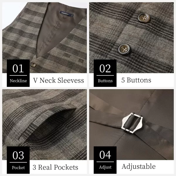 HISDERN Men's Suit Vest Business Formal Plaid Dress Waistcoat Slim Fit Vests for Men with 3 Pocket for Suit or Tuxedo