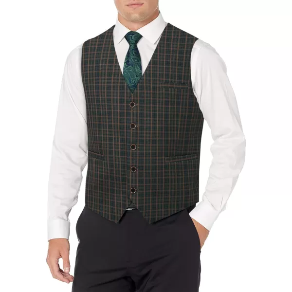 HISDERN Men's Suit Vest Business Formal Plaid Dress Waistcoat Slim Fit Vests for Men with 3 Pocket for Suit or Tuxedo