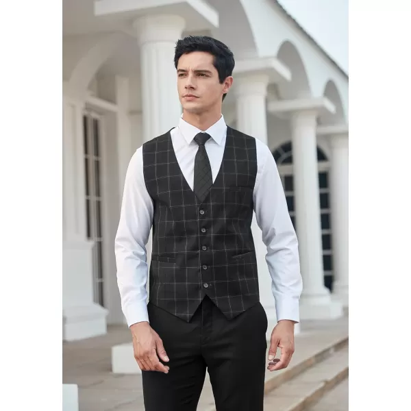 HISDERN Men's Suit Vest Business Formal Plaid Dress Waistcoat Slim Fit Vests for Men with 3 Pocket for Suit or Tuxedo