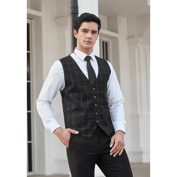 HISDERN Men's Suit Vest Business Formal Plaid Dress Waistcoat Slim Fit Vests for Men with 3 Pocket for Suit or Tuxedo