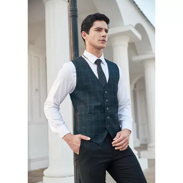HISDERN Men's Suit Vest Business Formal Plaid Dress Waistcoat Slim Fit Vests for Men with 3 Pocket for Suit or Tuxedo