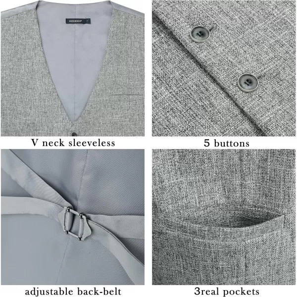 HISDERN Men's Suit Vest Business Formal Plaid Dress Waistcoat Slim Fit Vests for Men with 3 Pocket for Suit or Tuxedo