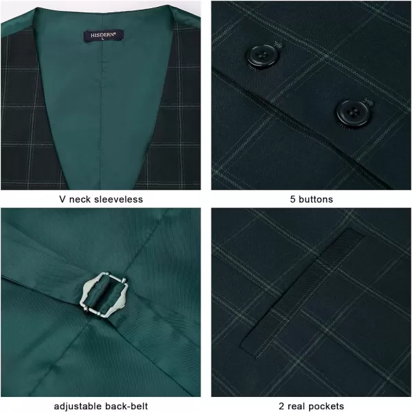 HISDERN Men's Suit Vest Business Formal Plaid Dress Waistcoat Slim Fit Vests for Men with 3 Pocket for Suit or Tuxedo
