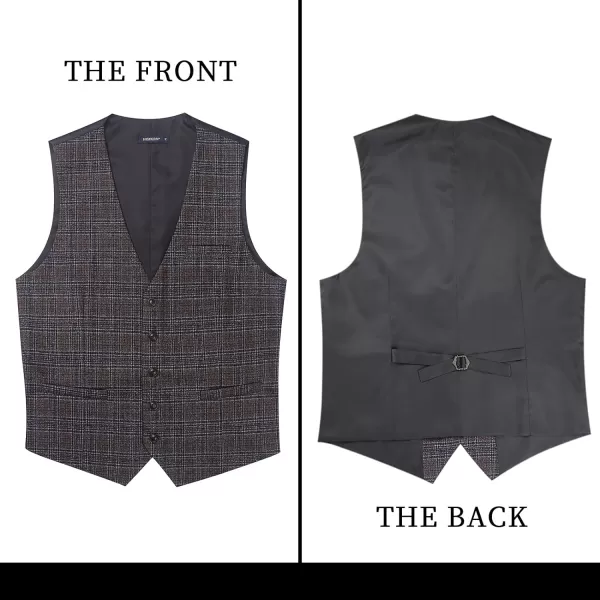 HISDERN Men's Suit Vest Business Formal Plaid Dress Waistcoat Slim Fit Vests for Men with 3 Pocket for Suit or Tuxedo