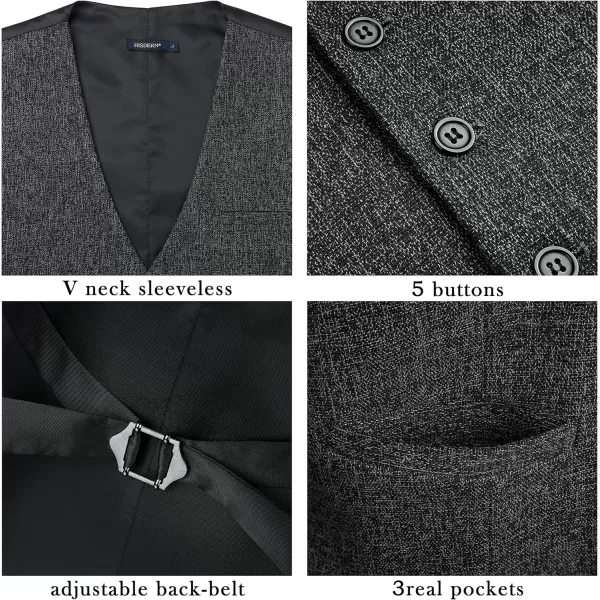 HISDERN Men's Suit Vest Business Formal Plaid Dress Waistcoat Slim Fit Vests for Men with 3 Pocket for Suit or Tuxedo