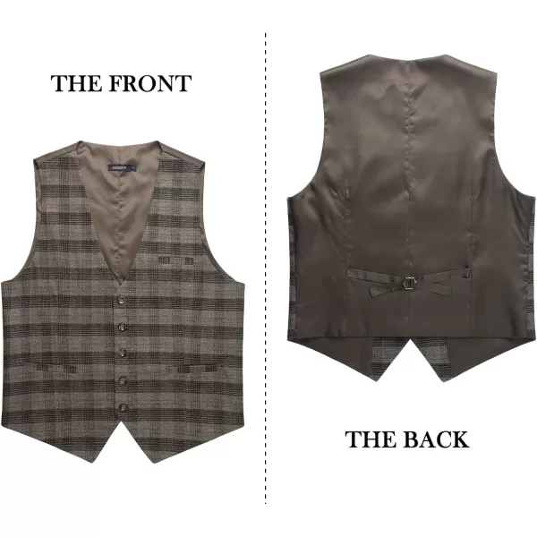 HISDERN Men's Suit Vest Business Formal Plaid Dress Waistcoat Slim Fit Vests for Men with 3 Pocket for Suit or Tuxedo