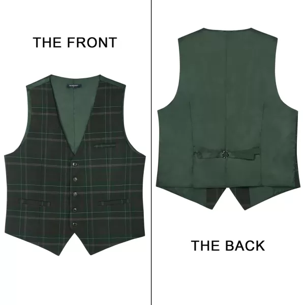 HISDERN Men's Suit Vest Business Formal Plaid Dress Waistcoat Slim Fit Vests for Men with 3 Pocket for Suit or Tuxedo