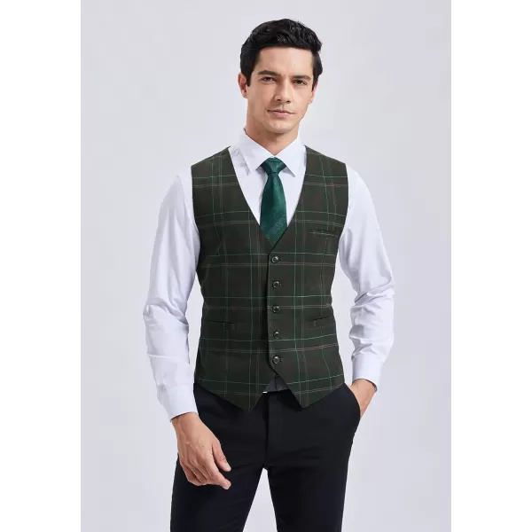 HISDERN Men's Suit Vest Business Formal Plaid Dress Waistcoat Slim Fit Vests for Men with 3 Pocket for Suit or Tuxedo