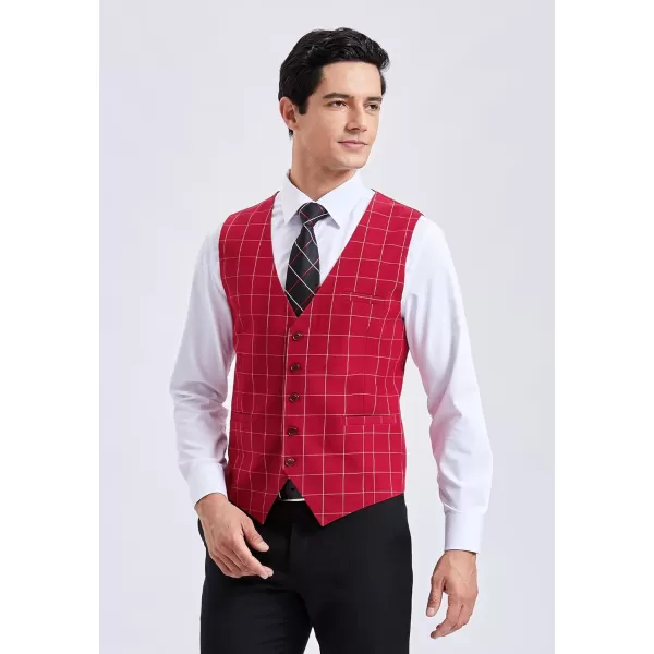 HISDERN Men's Suit Vest Business Formal Plaid Dress Waistcoat Slim Fit Vests for Men with 3 Pocket for Suit or Tuxedo