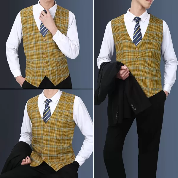 HISDERN Men's Suit Vest Business Formal Plaid Dress Waistcoat Slim Fit Vests for Men with 3 Pocket for Suit or Tuxedo