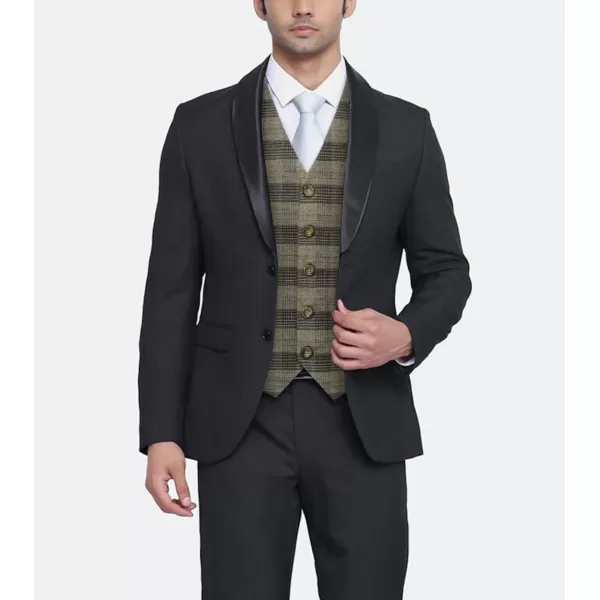 HISDERN Men's Suit Vest Business Formal Plaid Dress Waistcoat Slim Fit Vests for Men with 3 Pocket for Suit or Tuxedo