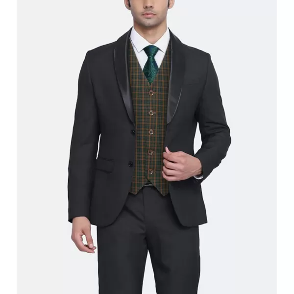 HISDERN Men's Suit Vest Business Formal Plaid Dress Waistcoat Slim Fit Vests for Men with 3 Pocket for Suit or Tuxedo