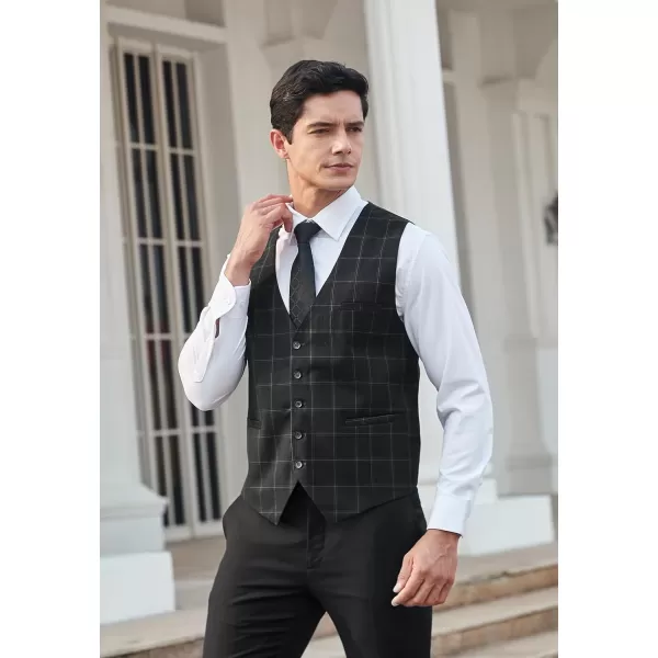 HISDERN Men's Suit Vest Business Formal Plaid Dress Waistcoat Slim Fit Vests for Men with 3 Pocket for Suit or Tuxedo