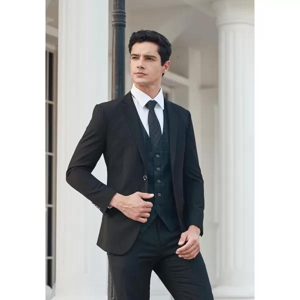HISDERN Men's Suit Vest Business Formal Plaid Dress Waistcoat Slim Fit Vests for Men with 3 Pocket for Suit or Tuxedo