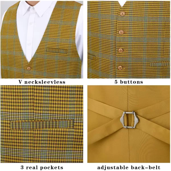 HISDERN Men's Suit Vest Business Formal Plaid Dress Waistcoat Slim Fit Vests for Men with 3 Pocket for Suit or Tuxedo