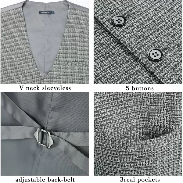 HISDERN Men's Suit Vest Business Formal Plaid Dress Waistcoat Slim Fit Vests for Men with 3 Pocket for Suit or Tuxedo