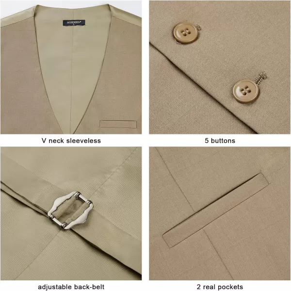 HISDERN Men's Suit Vest Business Formal Plaid Dress Waistcoat Slim Fit Vests for Men with 3 Pocket for Suit or Tuxedo