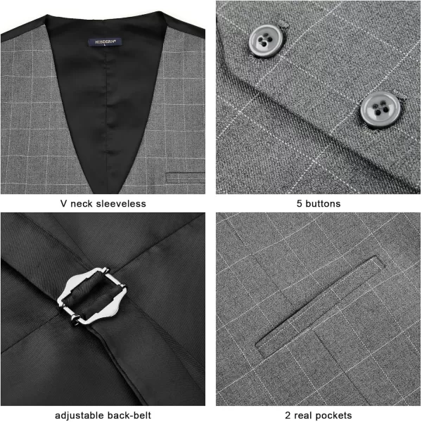 HISDERN Men's Suit Vest Business Formal Plaid Dress Waistcoat Slim Fit Vests for Men with 3 Pocket for Suit or Tuxedo