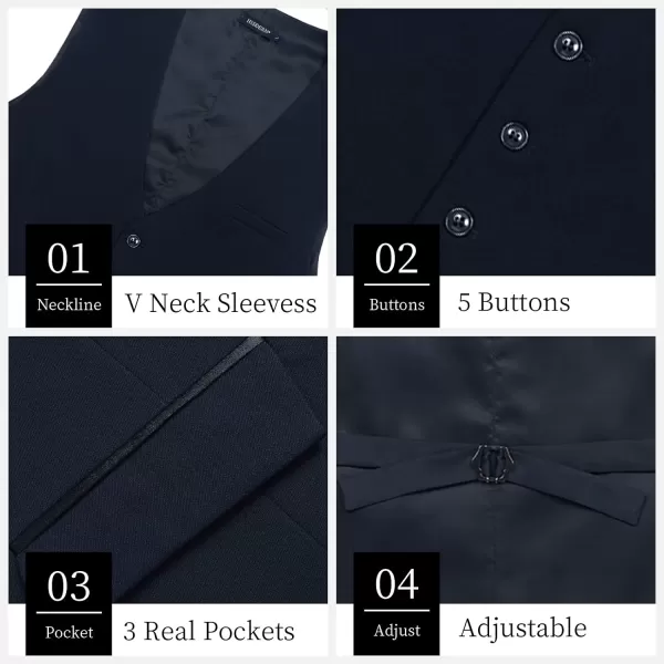 HISDERN Men's Suit Vest Business Suit Vests for Men Formal Slim Fit Solid Wedding Dress Waistcoat for V-Neck Tuxedo Vest