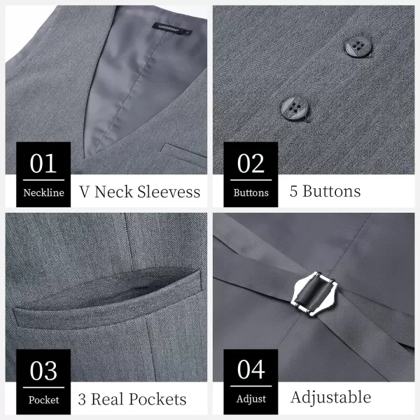 HISDERN Men's Suit Vest Business Suit Vests for Men Formal Slim Fit Solid Wedding Dress Waistcoat for V-Neck Tuxedo Vest