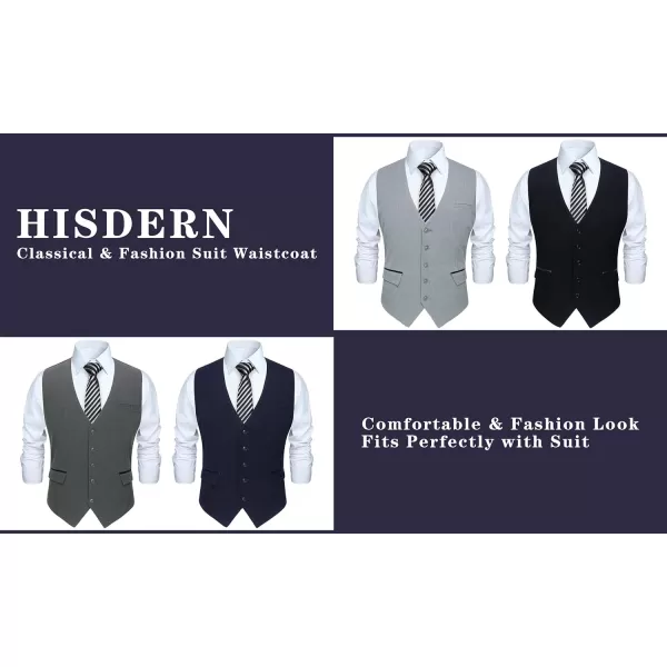 HISDERN Men's Suit Vest Business Suit Vests for Men Formal Slim Fit Solid Wedding Dress Waistcoat for V-Neck Tuxedo Vest