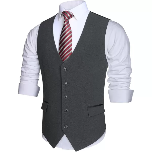 HISDERN Men's Suit Vest Business Suit Vests for Men Formal Slim Fit Solid Wedding Dress Waistcoat for V-Neck Tuxedo Vest