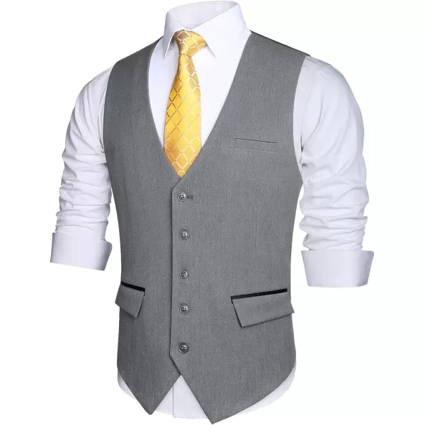HISDERN Men's Suit Vest Business Suit Vests for Men Formal Slim Fit Solid Wedding Dress Waistcoat for V-Neck Tuxedo Vest