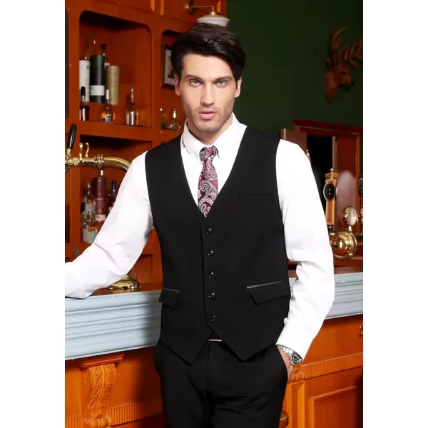 HISDERN Men's Suit Vest Business Suit Vests for Men Formal Slim Fit Solid Wedding Dress Waistcoat for V-Neck Tuxedo Vest
