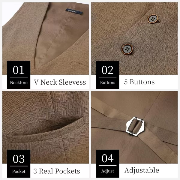 HISDERN Men's Suit Vest Business Suit Vests for Men Formal Slim Fit Solid Wedding Dress Waistcoat for V-Neck Tuxedo Vest