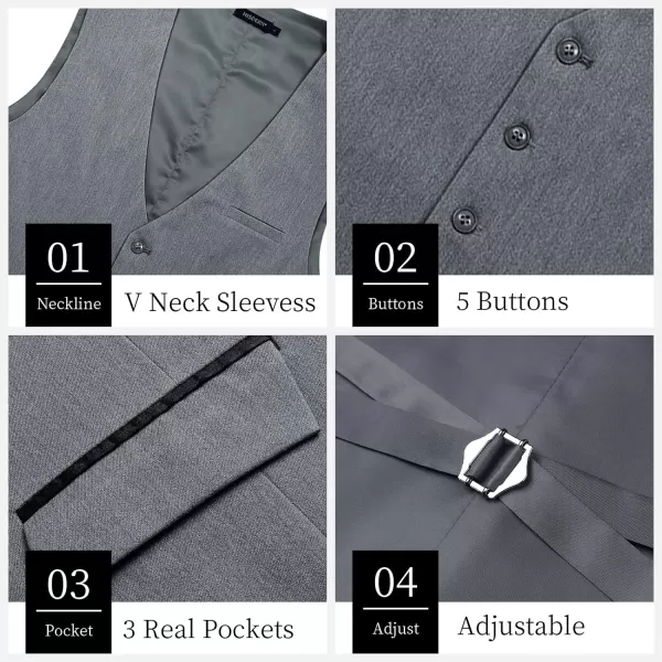 HISDERN Men's Suit Vest Business Suit Vests for Men Formal Slim Fit Solid Wedding Dress Waistcoat for V-Neck Tuxedo Vest