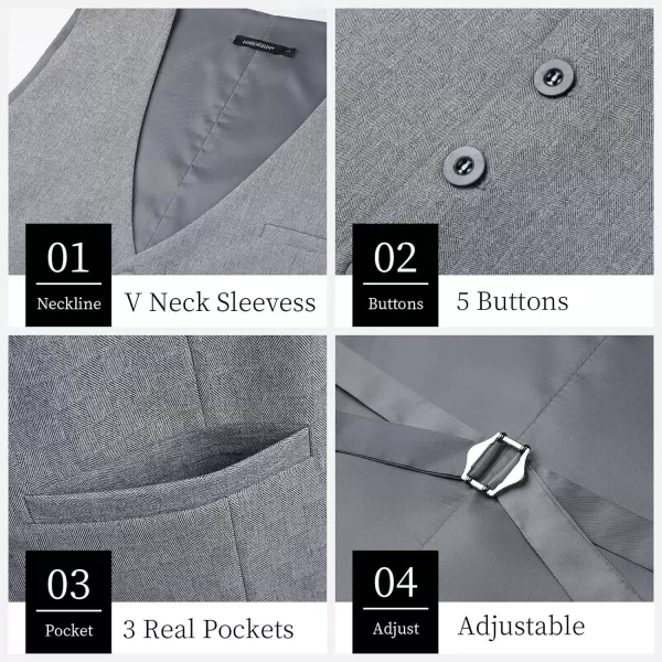 HISDERN Men's Suit Vest Business Suit Vests for Men Formal Slim Fit Solid Wedding Dress Waistcoat for V-Neck Tuxedo Vest