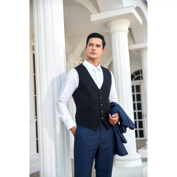HISDERN Men's Suit Vest Business Suit Vests for Men Formal Slim Fit Solid Wedding Dress Waistcoat for V-Neck Tuxedo Vest